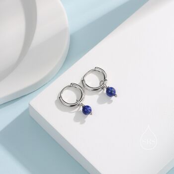 Genuine Lapis Lazuli Bead Huggie Hoop Earrings, 3 of 9