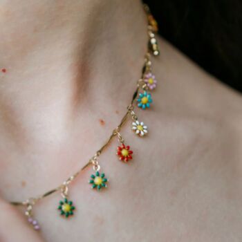 Colourful Rainbow Flower Charms Choker Dangle Necklace, 8 of 9