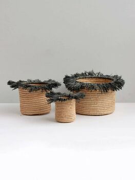 Raffia Tassel Set Of Three Woven Storage Pots, 5 of 12