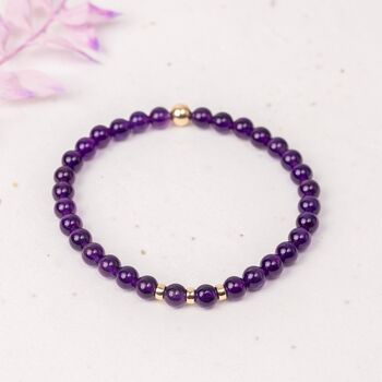 Handmade 6mm Amethyst Healing Crystal Bracelet With Gold Filled Details, 4 of 4