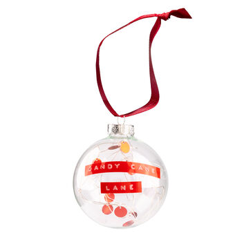 Personalised Christmas Tree Ornament Red And White Bauble, 4 of 8