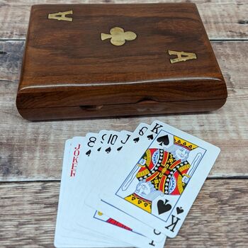 Wooden Birthday Gift; Wooden Double Playing Cards Game Set Holder, 2 of 7