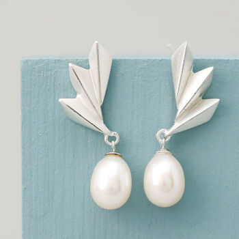 Geometric Silver And Pearl Earrings. Drop Earrings, 5 of 6