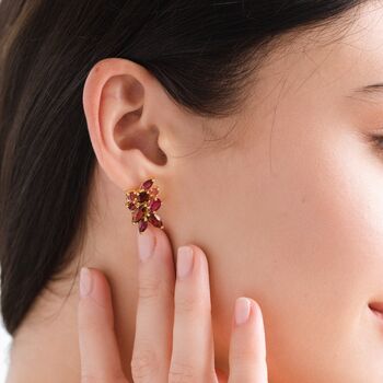 Large Red Gemstone Cluster Earrings In Sterling Silver And Gold, 5 of 12