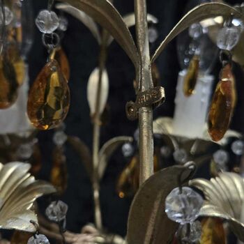 Vintage Italian Four Arm Toleware Caged Leaf, 8 of 12