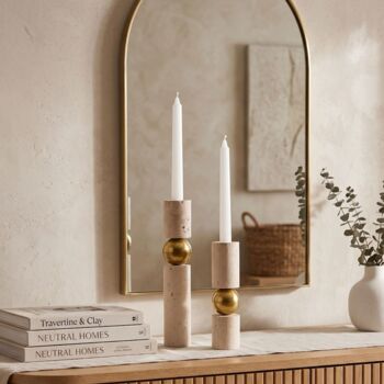 Travertine And Brass Sculptural Candle Holder Set Of Two, 4 of 6