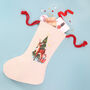 Retro Reindeer And Tree Linen Christmas Stocking, thumbnail 1 of 4