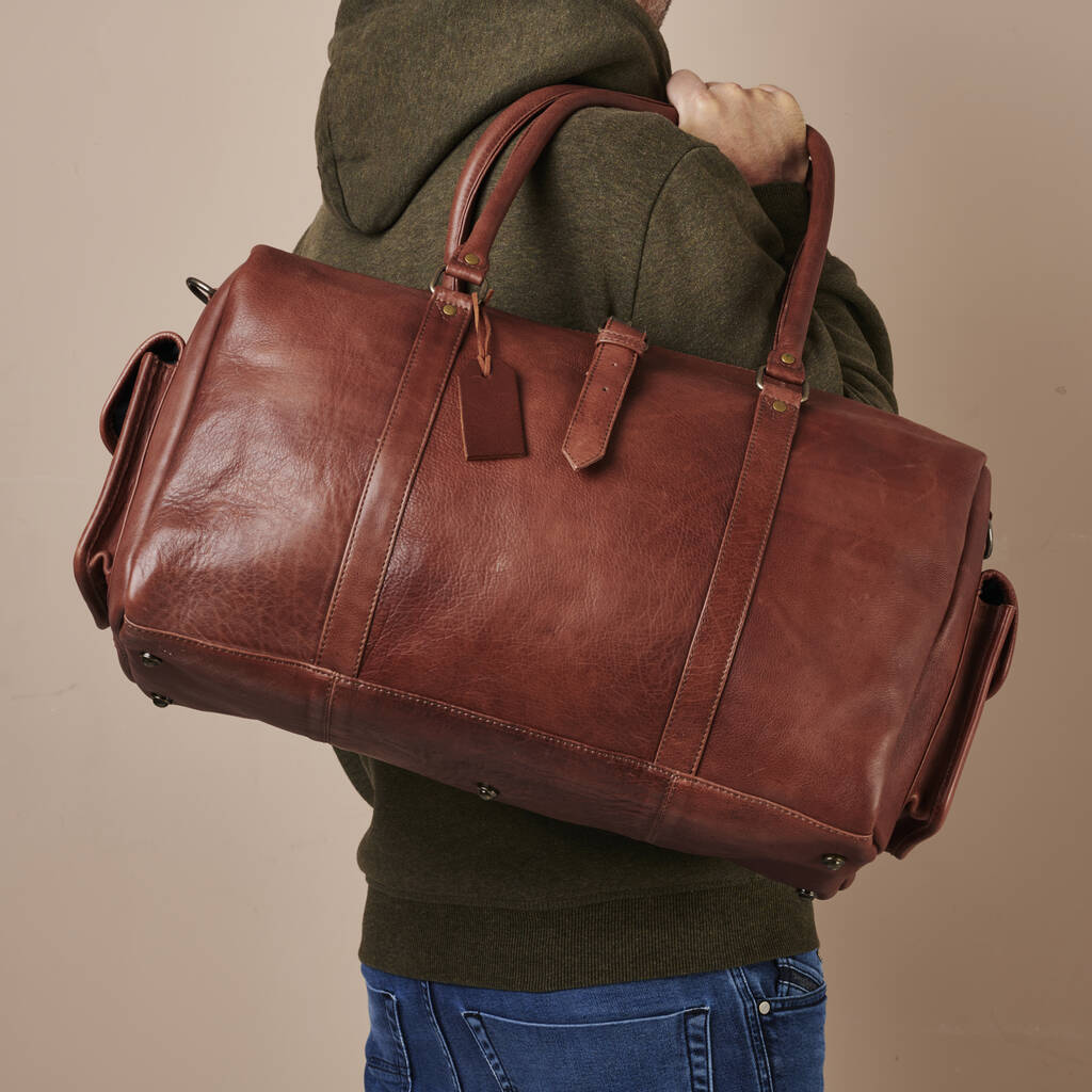 Personalised Leather Luggage Holdall Weekend Bag By Posh Totty Designs