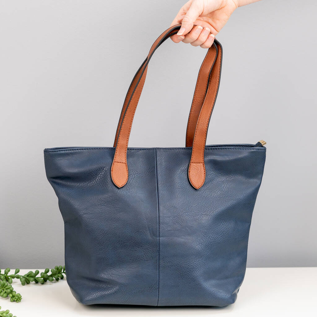 vegan leather tote with zipper