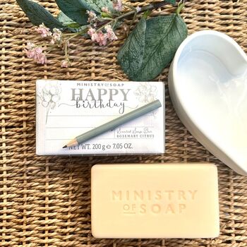 Happy Birthday Gift Note Rosemary Soap Bar With Pencil, 2 of 2