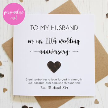 Personalised 11th Anniversary Card With Steel Heart, 2 of 8