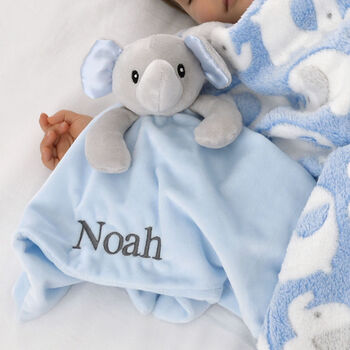 Personalised Blue Elephant Blanket, Comforter And Towel, 7 of 9