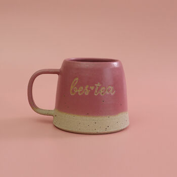 Bes Tea Handmade Ceramic Mug, White Or Pink Bestie Gift, 7 of 9