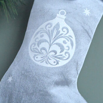 Personalised Grey Velvet Christmas Stocking, 8 of 8