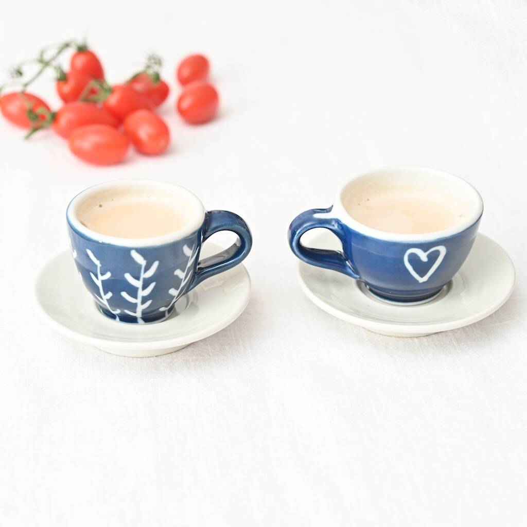 Handmade Heart Espresso Cup With Saucer By Terry Pottery