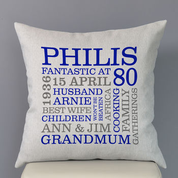 Personalised 80th Birthday Word Art Cushion, 5 of 8