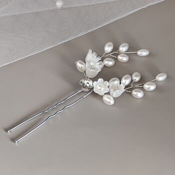 Pearl And Ceramic Flower Bridal Hair Pin, 11 of 12
