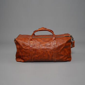 Genuine Leather Holdall Luggage Worn Look Light Brown, 5 of 12