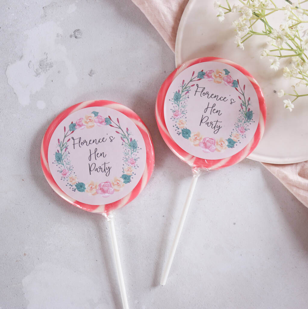 Personalised Floral Wreath Giant Hen Party Lollipops By Holly's Lollies