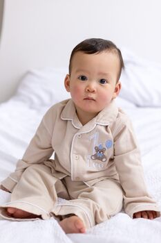Personalised Bear Embroidered Birthday Pyjamas Choice Of Colours And Age One To Eight Available, 9 of 12