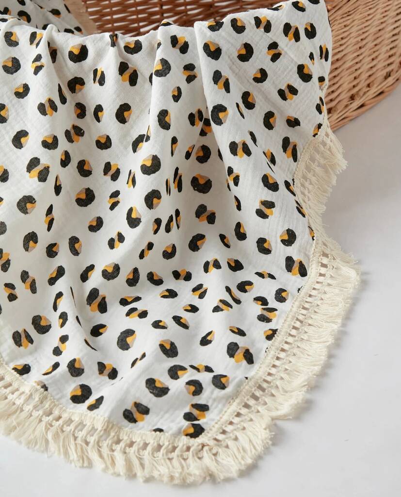 Leopard Pure Cotton Muslin Tassel Baby Blanket By BabyBells