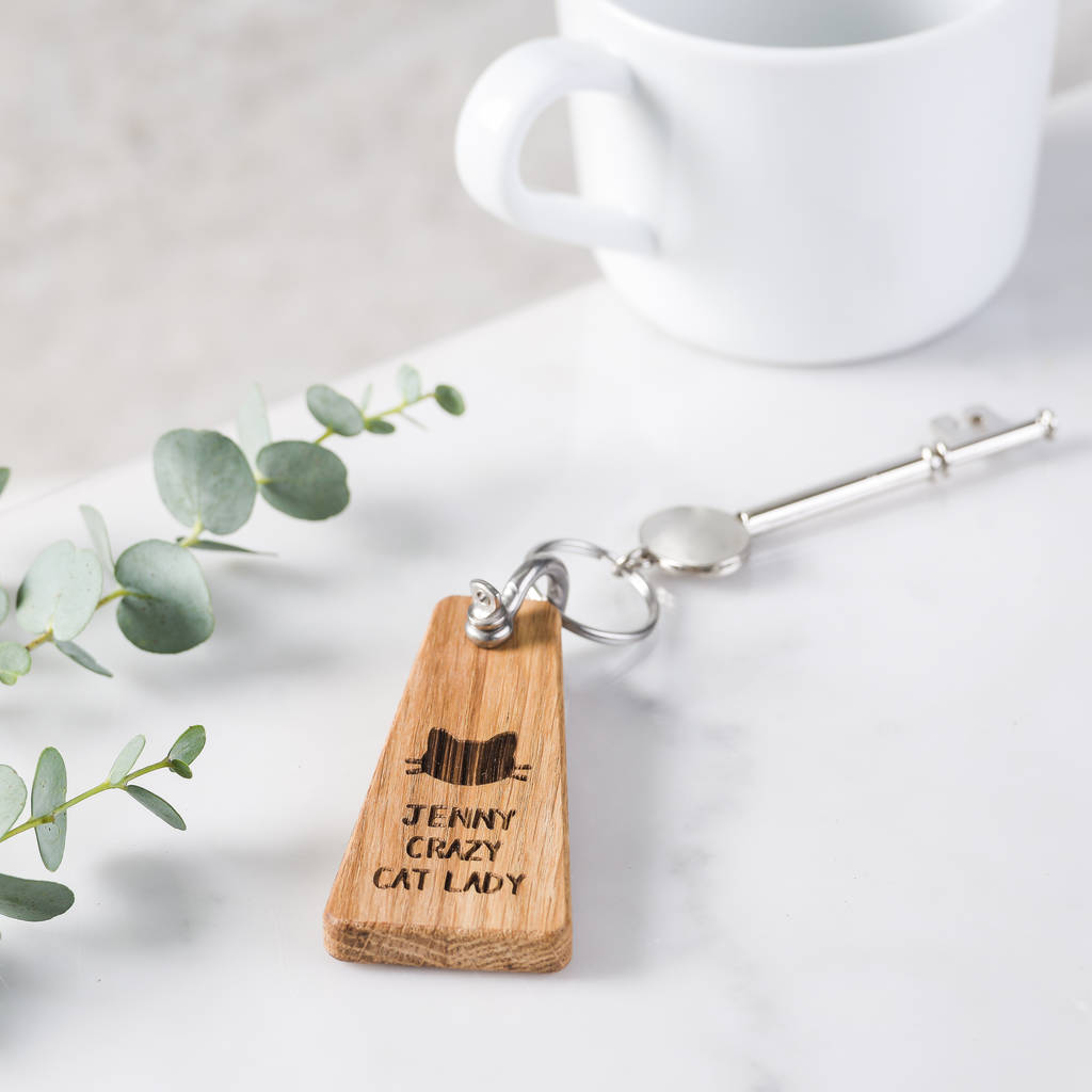 Image of Cat Lady Personalised Wooden Keyring