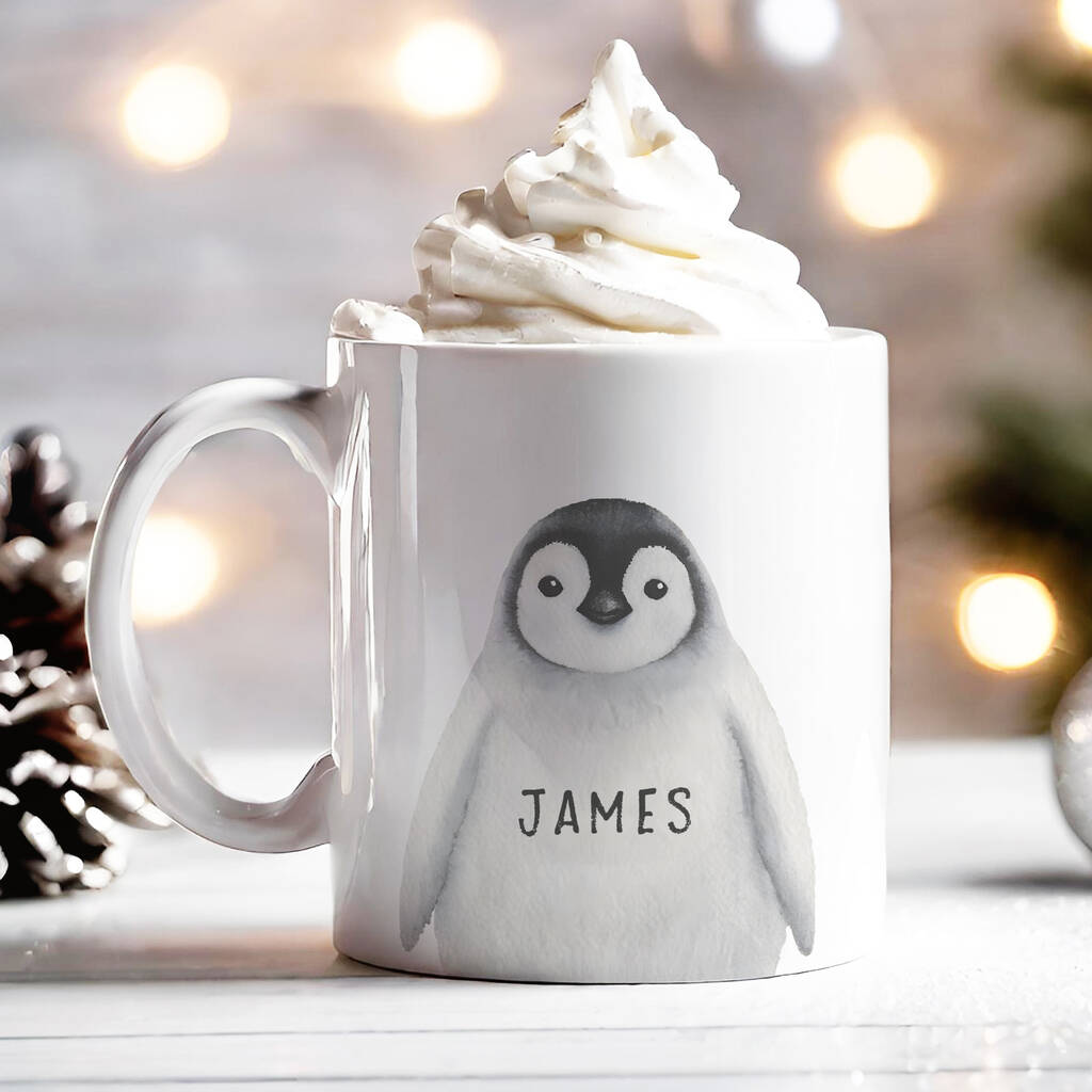 Personalised Christmas Penguin Mug With Name, 1 of 3