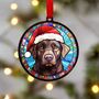 Labrador Chocolate In Santa Hat Suncatcher Decoration, thumbnail 6 of 6