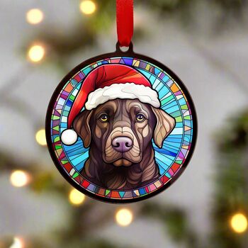Labrador Chocolate In Santa Hat Suncatcher Decoration, 6 of 6
