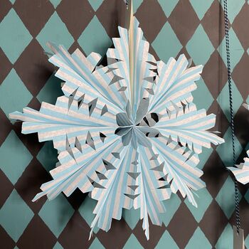 Sky Blue And White Stripy Paper Fan Decoration Kit, 2 of 6