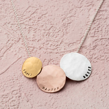 Personalised Tricolore Triple Hammered Disc Necklace, 5 of 9
