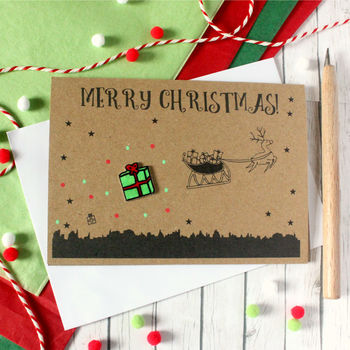 Merry Christmas Card With Sleigh And Xmas Present, 2 of 3