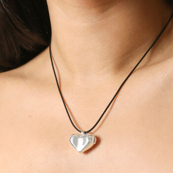 Chunky Heart Locket Cord Necklace In Silver, 2 of 6