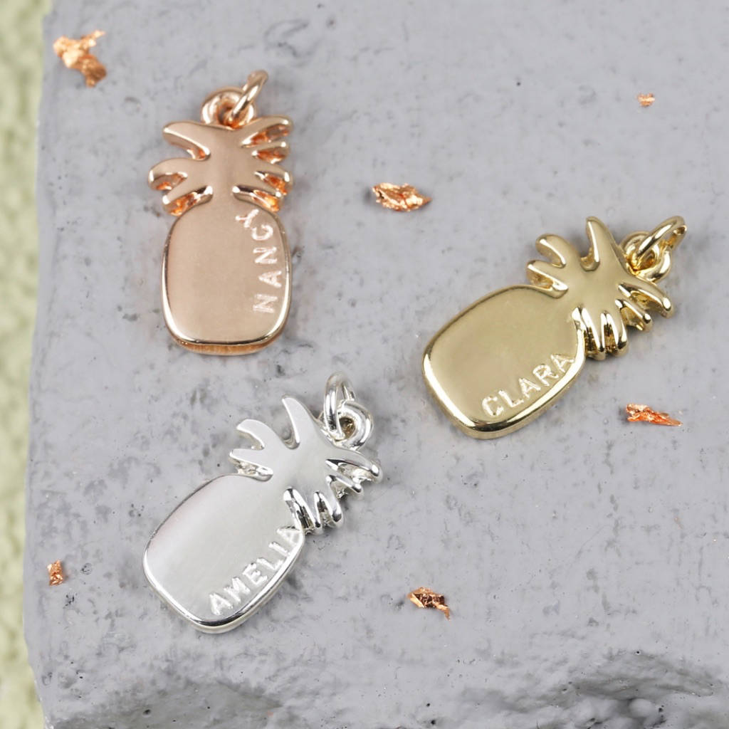 Personalised Hand Stamped Pineapple Bracelet Charm By Lisa Angel