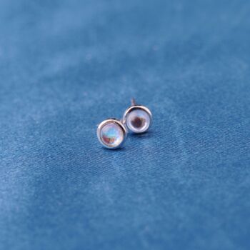 Silver Moonstone Stud Earrings, Small Minimalistic Studs, 6 of 7