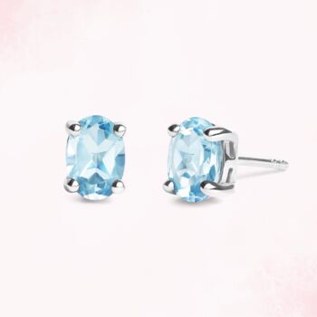 Blue Topaz Oval Stud Earrings In Sterling Silver And Gold, 2 of 12