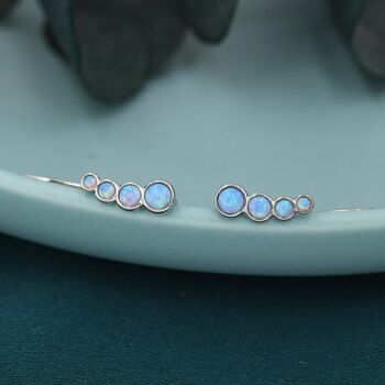 Sterling Silver Blue Opal Cluster Crawler Earrings, 3 of 11