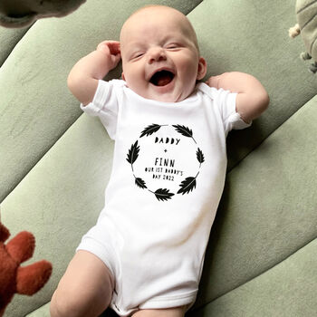 Personalised Woodland 1st Father's Day 2025 Babygrow, 4 of 4