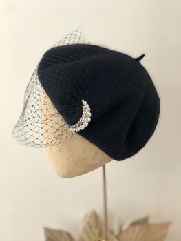 Black Beret With Optional Veil And Accessories, 6 of 11