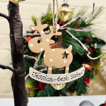 Personalised Sister Decoration Reindeer Christmas Tree, 4 of 5