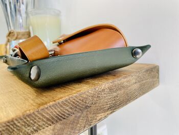 Personalised Rectangle Racing Green Leather Desk Tray, 9 of 12