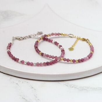 Pink Tourmaline Adjustable Bracelet In Sterling Silver Or Gold Vermeil, 3 of 8