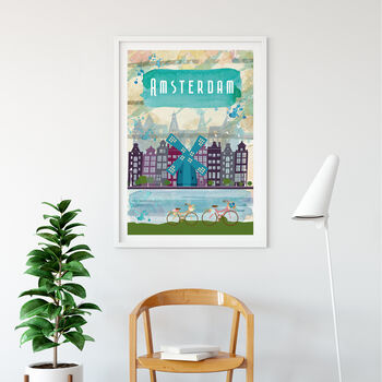 Amsterdam Cityscape Travel Poster Art Print, 4 of 10