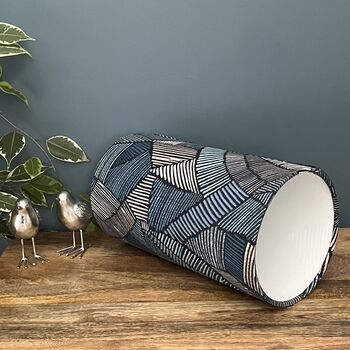 Riviera Blue Geometric Cylinder Lampshades, 2 of 8