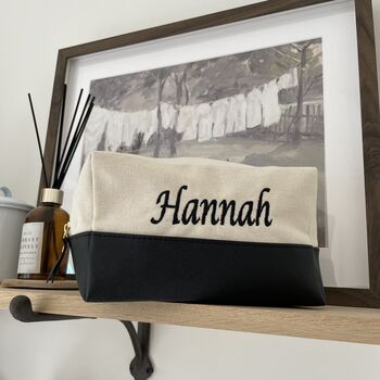 Personalised Embroidered Canvas And Faux Leather Cosmetic Bags, 6 of 7