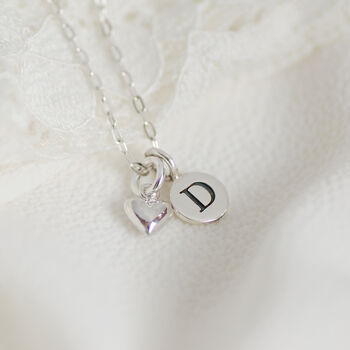 Sterling Silver Round Initial Necklace With Heart Charm, 10 of 10