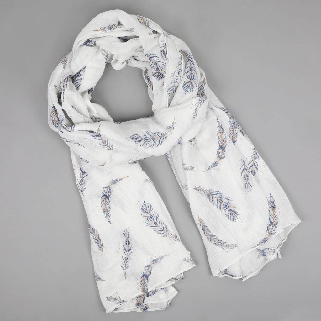 Boho Gold Foil Feather Scarf By Lisa Angel