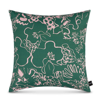 Spring Green And Pink Floral Sketch Cushion, 2 of 4