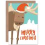 Santa Hat Reindeer Snowy Forest Child Christmas Card, thumbnail 1 of 4