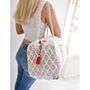 Block Printed Pink And Mint Floral Bird Quilted Duffle Bag, thumbnail 3 of 9